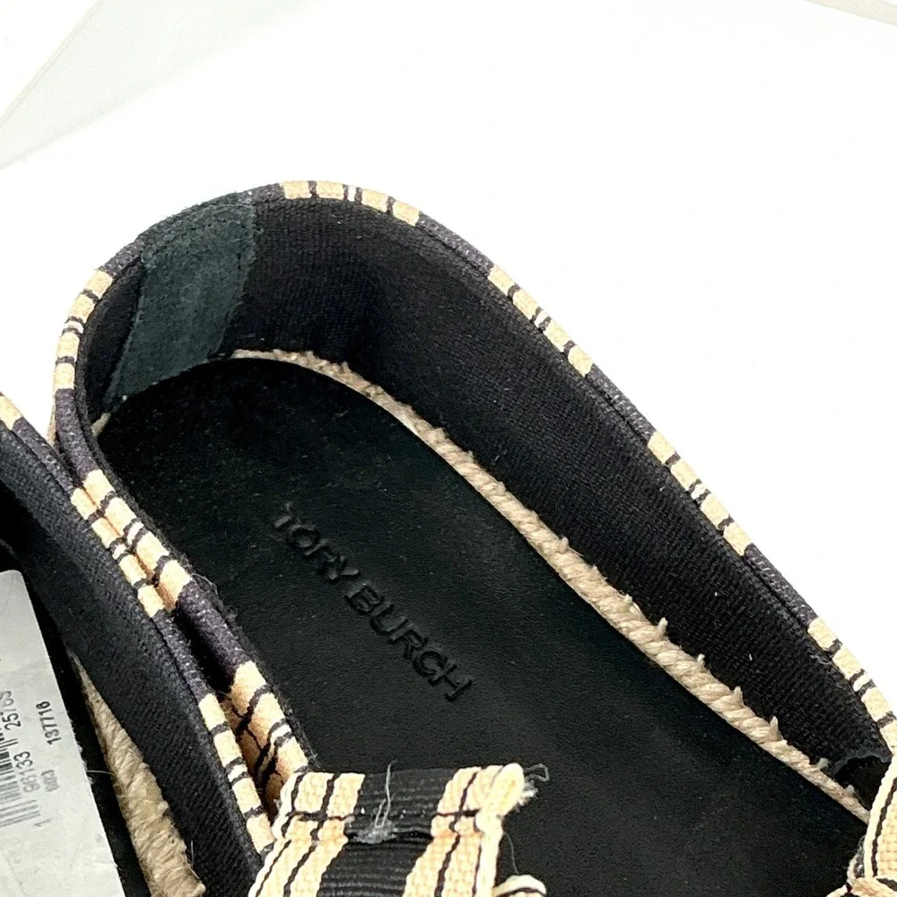 Tory Burch Size 6 Bow Espadrille Flats Black Tan NEW Vintage Striped Canvas $248